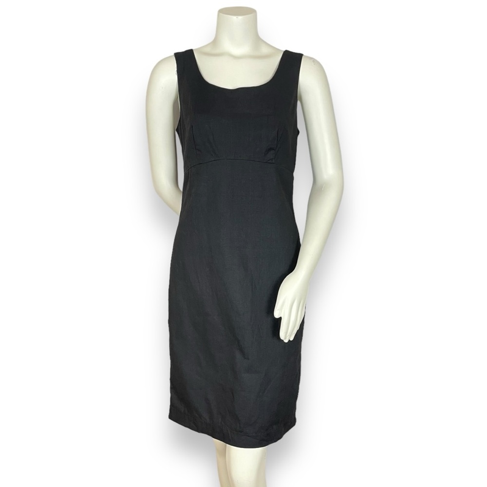 Vintage Sheath Dress Linen Cotton Black Summer Sleeveless Empire Waist Women